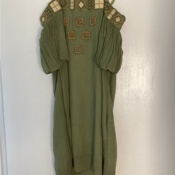 Gold Hawk Dresses & Skirts - Vintage Style Gold Hawk Green Pleated Cold Shoulder Sundress S